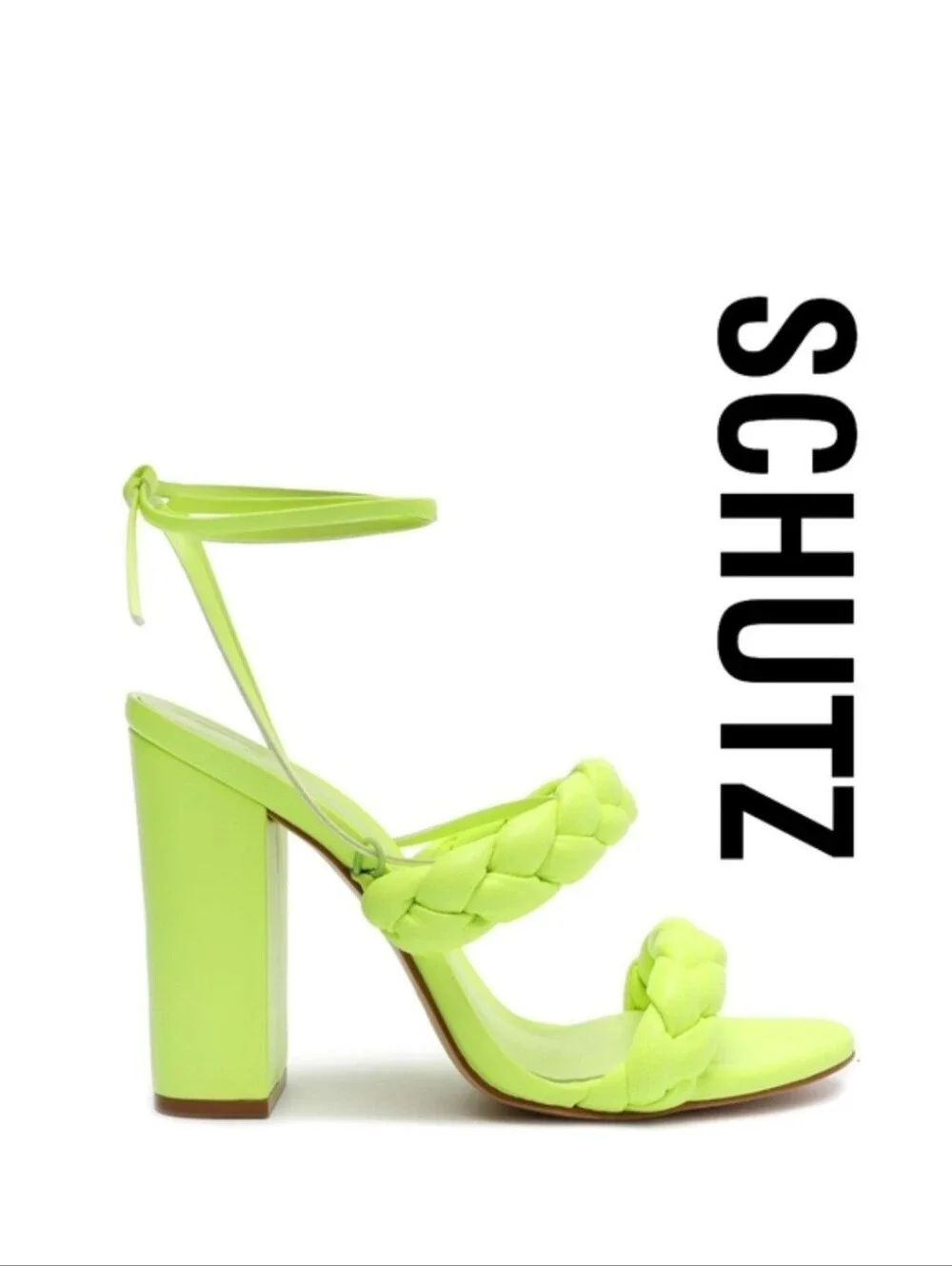 SCHUTZ Zarda High Block Heels Green Fresh Size 7.5 M